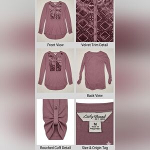Lucky Brand Long Sleeve Henley with Velvet Front Panel - Dusty Rose